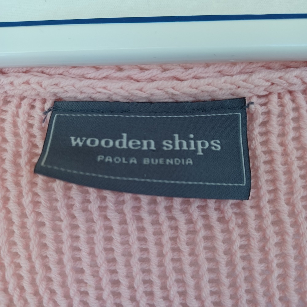 Wooden Ships Pink V Neck Crochet Knit Sweater M L Cotton Acrylic - Picture 4 of 8